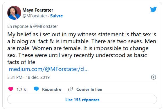Tweet de Maya Forstater